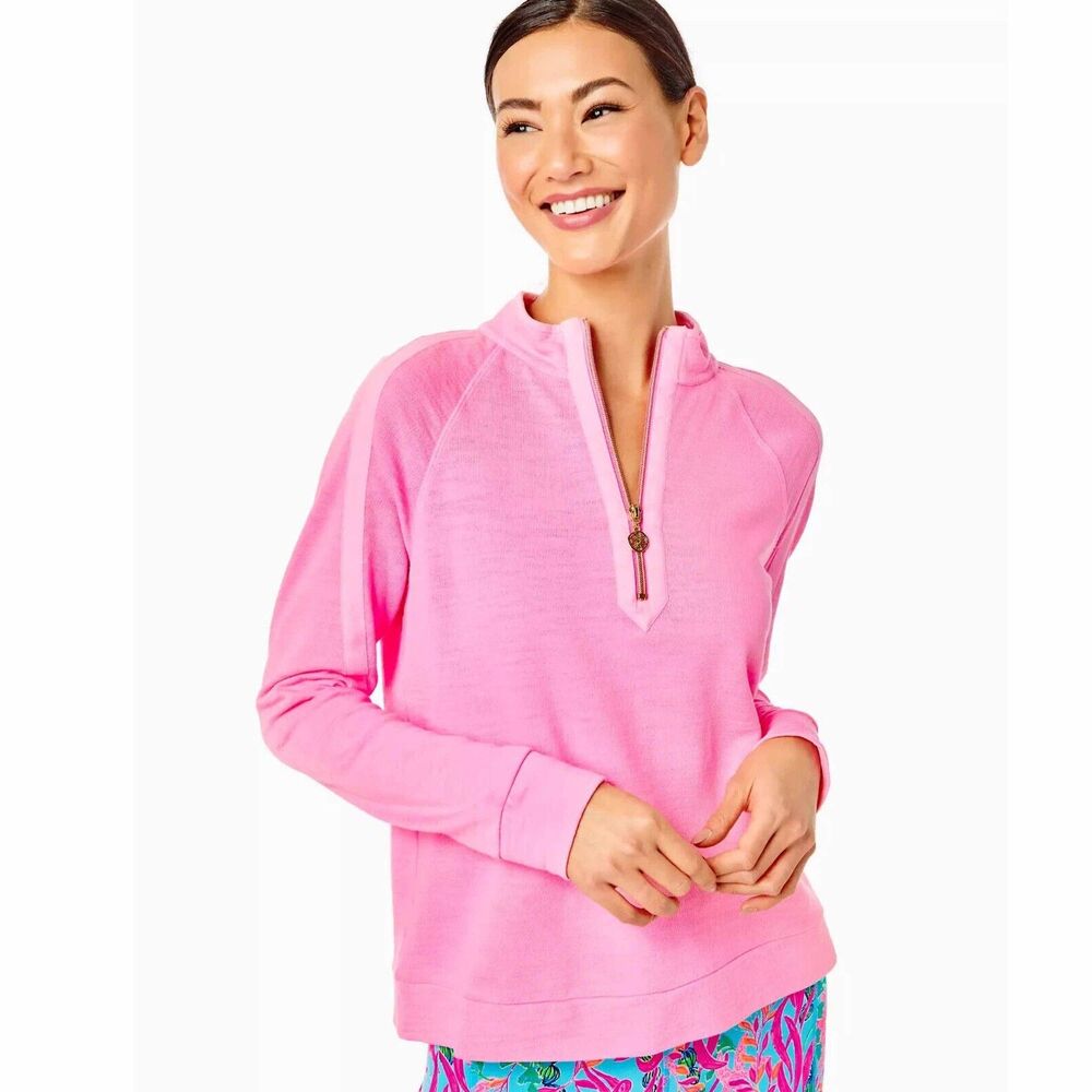Lilly Pulitzer Luxletic Ashlee Half-Zip Pullover Top Sweatshirt Cotton M 292070